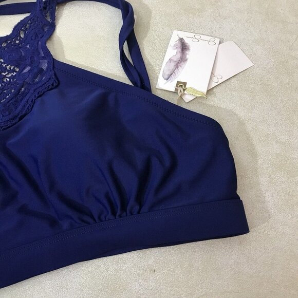 Jessica Simpson Martinique Hi-Neck Sexy Crochet Top Bikini Swimsuit Blue New - Picture 4 of 13